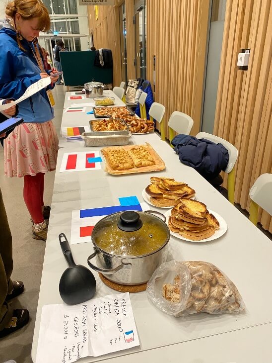 A cross-cultural dinner where international students brought dishes from their home countries