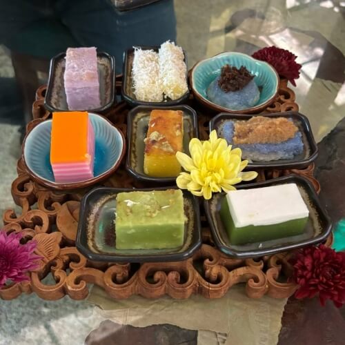 Colorful Peranakan sweets, known for their vibrant appearance.