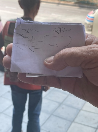 A map an elderly man drew for us when we told him the station we wanted to go to, he sketched it out to guide us.